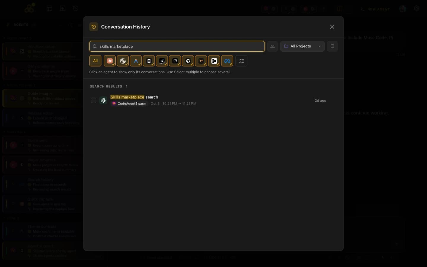 History search results for skills marketplace in a sample project