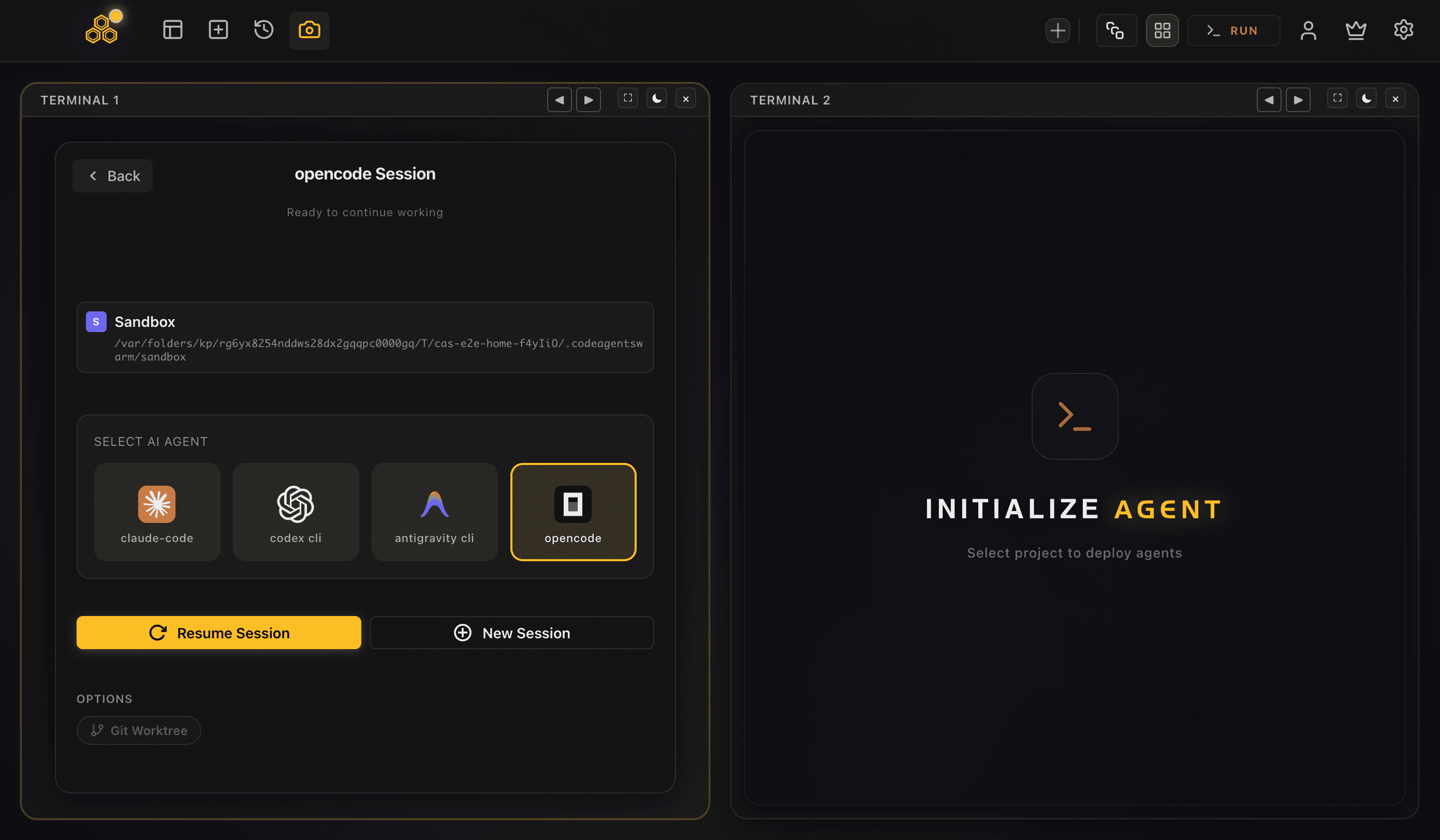 A CodeAgentSwarm terminal showing the SELECT AI AGENT picker with claude-code, gemini cli and codex cli options plus an Enable Turbo Mode toggle